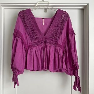 Free People Tie Sleeve Fuchsia Blouse